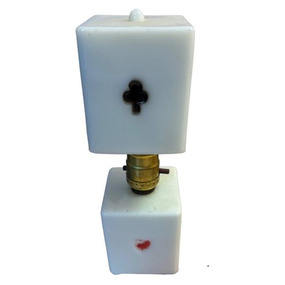 1930s Ceramic Houze Glass Co. Playing Card Lamp Milk Glass - Picture 3 of 7
